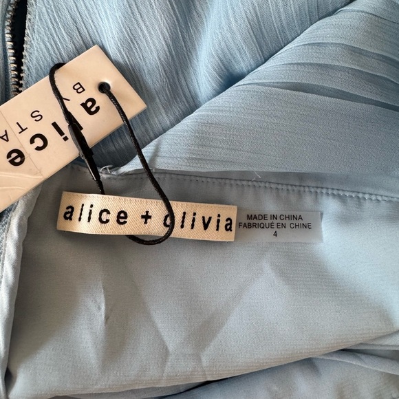 ALICE + OLIVIA Holly Low Neck Asym Ruffled Maxi Dress Mineral Blue Size 4 NWT - Picture 9 of 16